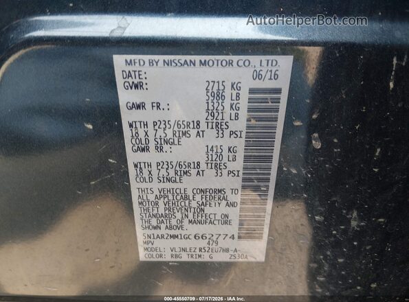 5N1AR2MM1GC662774 2016 NISSAN PATHFINDER Light Blue Вид підкапотного простору