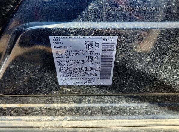 5N1AR2MM4GC636458 2016 NISSAN PATHFINDER Blue VIN კოდის სტიკერის ხედი