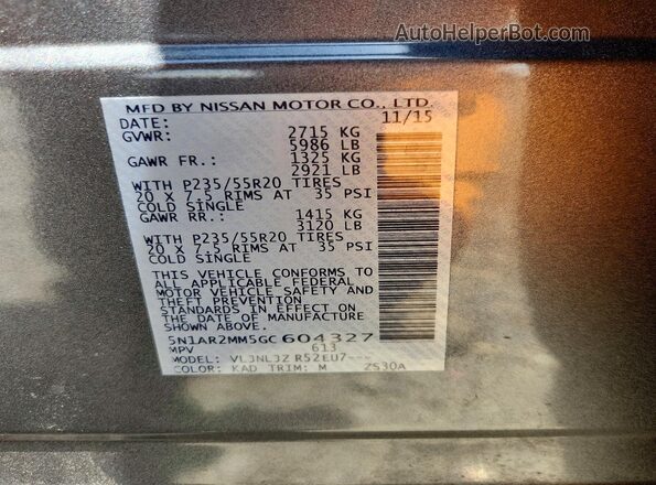 5N1AR2MM5GC604327 2016 NISSAN PATHFINDER Gray Սալոնի 360 աստիճան տեսք
