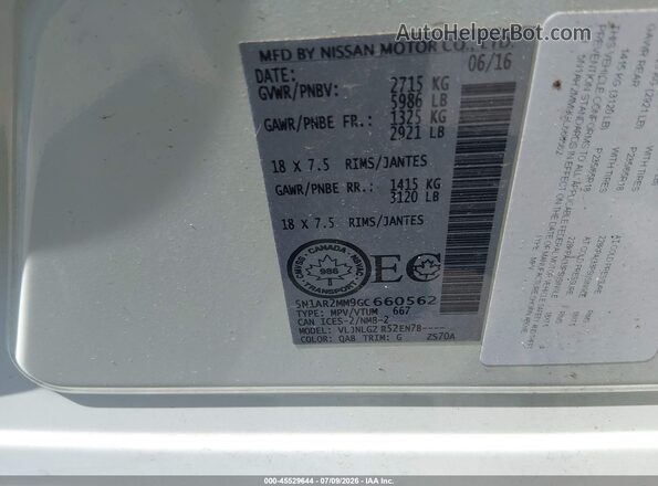 5N1AR2MM9GC660562 2016 NISSAN PATHFINDER White Вид підкапотного простору