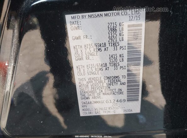 5N1AR2MMXGC612469 2016 NISSAN PATHFINDER Black Widok komory silnika