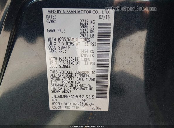 5N1AR2MN2GC632515 2016 NISSAN PATHFINDER Light Blue Engine compartment view