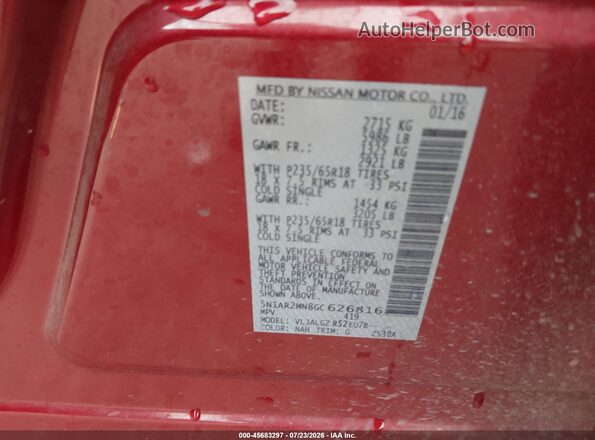 5N1AR2MN8GC626816 2016 NISSAN PATHFINDER Red Շարժիչի բաժամունքի տեսք