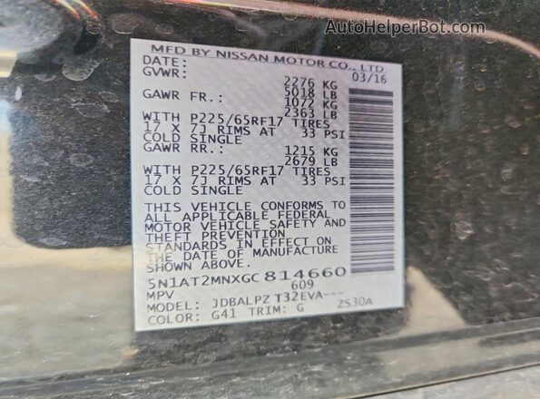 5N1AT2MNXGC814660 2016 NISSAN ROGUE Black VIN sticker view
