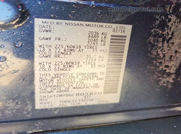 5N1AT2MT0GC805870 2016 NISSAN ROGUE Blue VIN sticker view