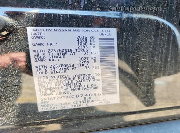 5N1AT2MT0GC874056 2016 NISSAN ROGUE Black სალონის 360-გრადუსიანი ხედი