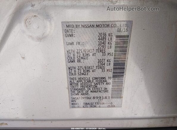 5N1AT2MT0GC899183 2016 NISSAN ROGUE Gray Engine compartment view