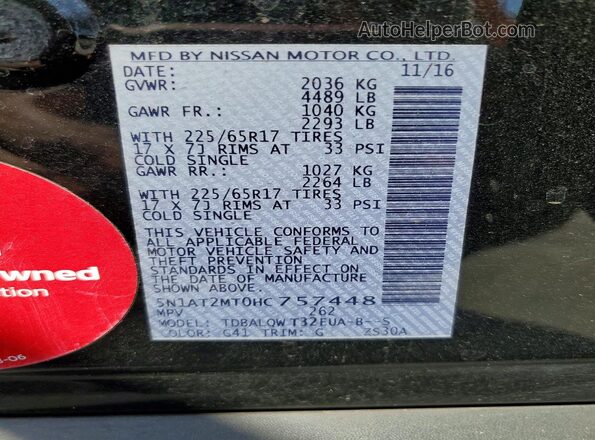 5N1AT2MT0HC757448 2017 NISSAN ROGUE Black VIN կոդի պիտակի տեսք
