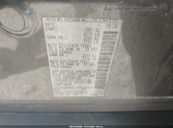 5N1AT2MT0KC716535 2019 NISSAN ROGUE Gray Vista del compartimento del motor