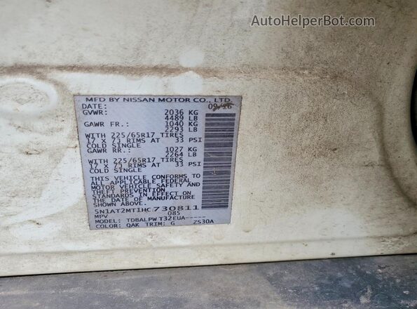 5N1AT2MT1HC730811 2017 NISSAN ROGUE White VIN კოდის სტიკერის ხედი