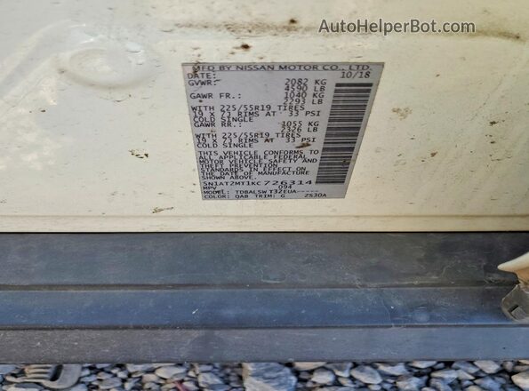 5N1AT2MT1KC726314 2019 NISSAN ROGUE White VIN sticker view