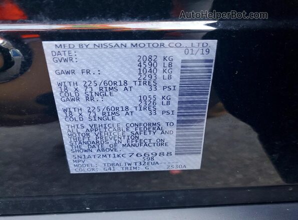 5N1AT2MT1KC766988 2019 NISSAN ROGUE Black Widok naklejki z numerem VIN