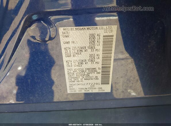 5N1AT2MT1LC772291 2020 NISSAN ROGUE Blue Շարժիչի բաժամունքի տեսք