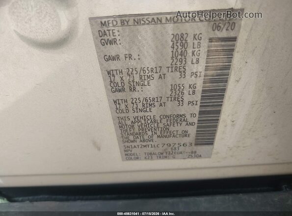 5N1AT2MT1LC797563 2020 NISSAN ROGUE Silver Շարժիչի բաժամունքի տեսք