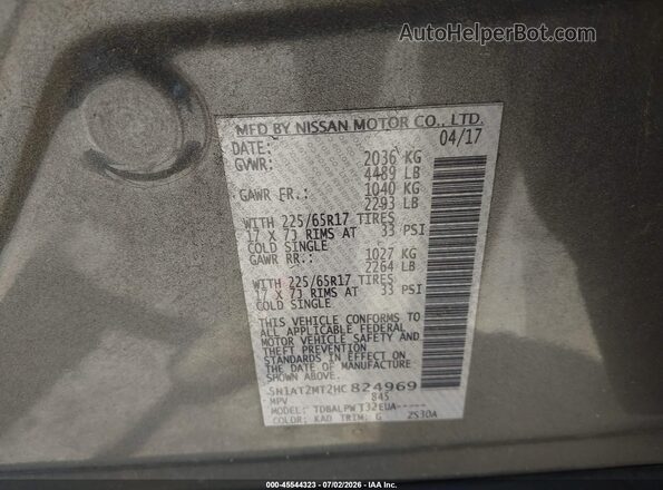 5N1AT2MT2HC824969 2017 NISSAN ROGUE Gray Widok komory silnika