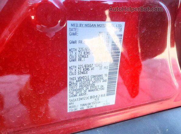 5N1AT2MT2JC804288 2018 NISSAN ROGUE Red Engine compartment view