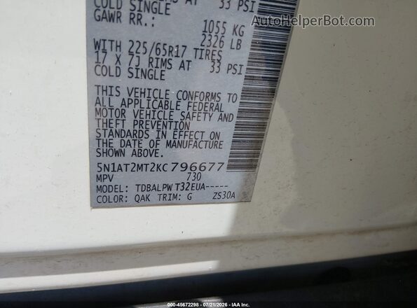 5N1AT2MT2KC796677 2019 NISSAN ROGUE White Engine compartment view