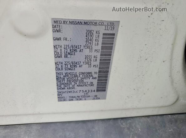 5N1AT2MT2LC754334 2020 NISSAN ROGUE White Widok naklejki z numerem VIN