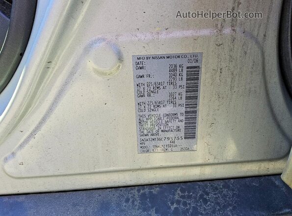 5N1AT2MT3GC795755 2016 NISSAN ROGUE Серебряный Вид наклейки с VIN-кодом