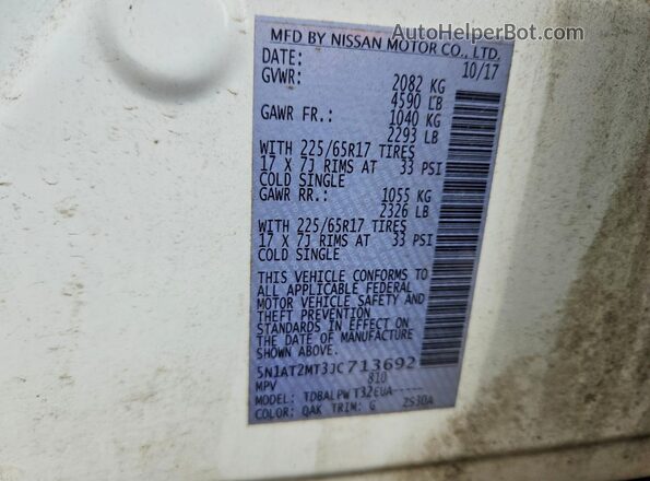5N1AT2MT3JC713692 2018 NISSAN ROGUE White Вид наклейки з VIN-кодом