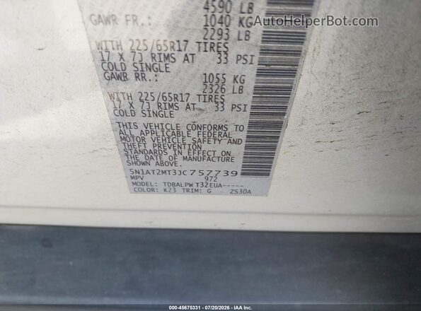 5N1AT2MT3JC757739 2018 NISSAN ROGUE Silver Vista del compartimento del motor