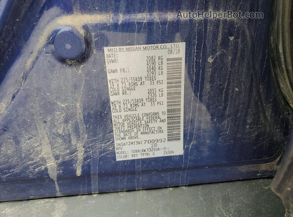 5N1AT2MT3KC700992 2019 NISSAN ROGUE Blue VIN sticker view