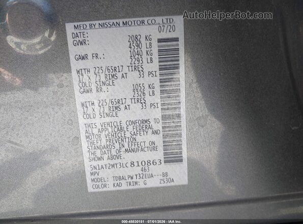 5N1AT2MT3LC810863 2020 NISSAN ROGUE Gray Widok komory silnika