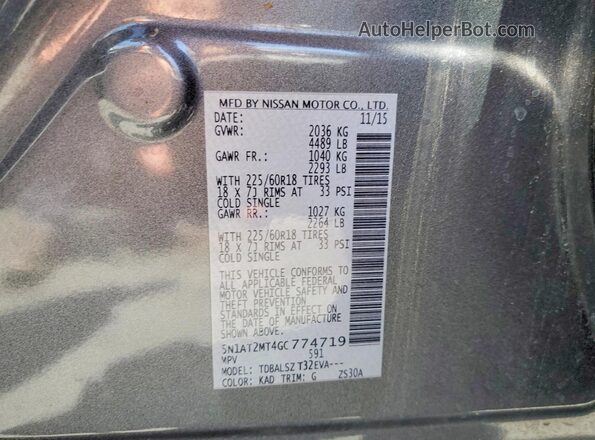 5N1AT2MT4GC774719 2016 NISSAN ROGUE Charcoal VIN կոդի պիտակի տեսք