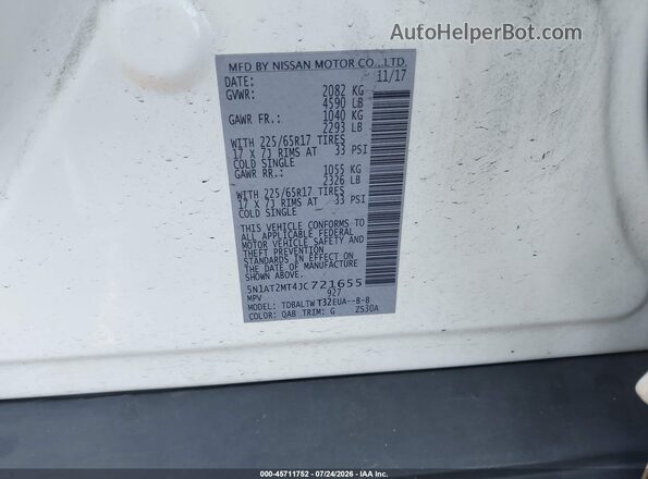 5N1AT2MT4JC721655 2018 NISSAN ROGUE White Engine compartment view