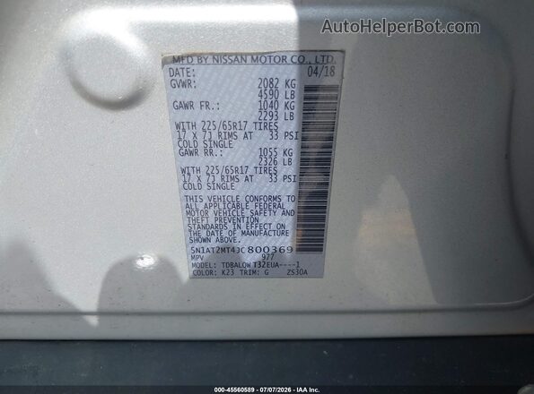 5N1AT2MT4JC800369 2018 NISSAN ROGUE Silver Widok komory silnika