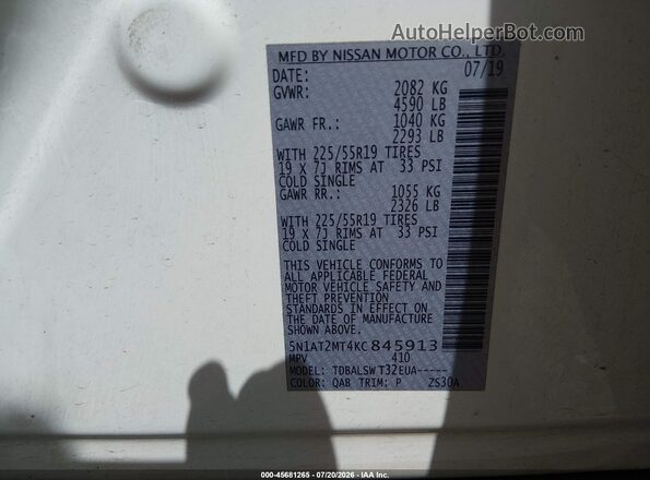 5N1AT2MT4KC845913 2019 NISSAN ROGUE White Շարժիչի բաժամունքի տեսք