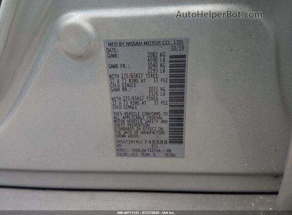 5N1AT2MT4LC748888 2020 NISSAN ROGUE Silver Engine compartment view