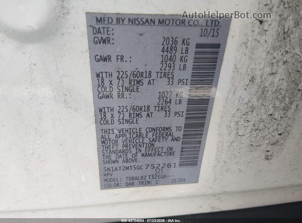 5N1AT2MT5GC752261 2016 NISSAN ROGUE White Widok komory silnika