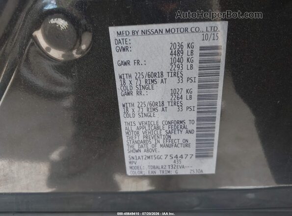 5N1AT2MT5GC754477 2016 NISSAN ROGUE Black Vista del compartimento del motor
