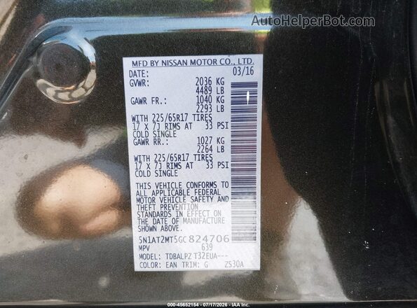 5N1AT2MT5GC824706 2016 NISSAN ROGUE Brown Vista del compartimento del motor