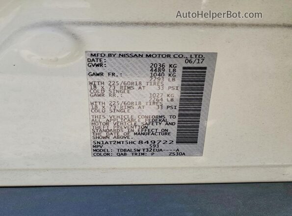 5N1AT2MT5HC849722 2017 NISSAN ROGUE White Շարժիչի բաժամունքի տեսք
