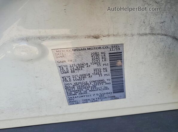5N1AT2MT5LC755090 2020 NISSAN ROGUE White VIN sticker view