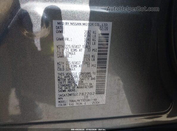 5N1AT2MT5LC787702 2020 NISSAN ROGUE Gray Vista del compartimento del motor