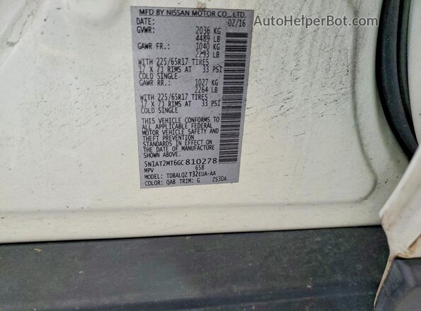 5N1AT2MT6GC810278 2016 NISSAN ROGUE White Вид наклейки з VIN-кодом