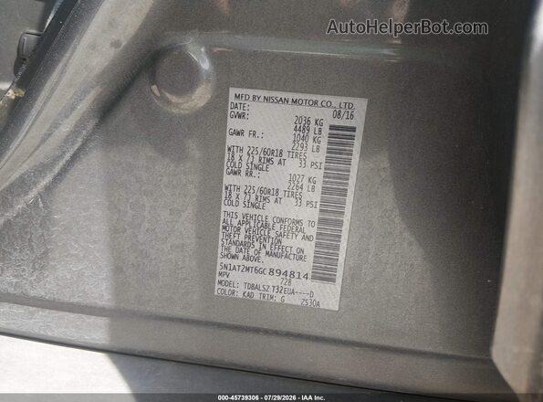 5N1AT2MT6GC894814 2016 NISSAN ROGUE Black Շարժիչի բաժամունքի տեսք