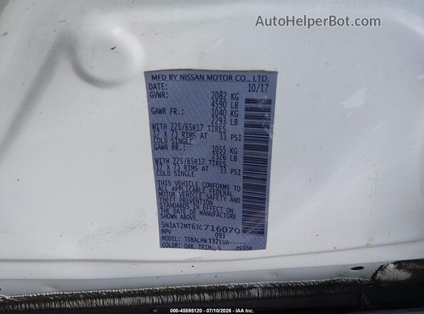 5N1AT2MT6JC716070 2018 NISSAN ROGUE White ძრავის განყოფილების ხედი