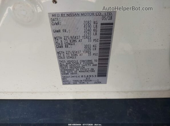 5N1AT2MT6JC814953 2018 NISSAN ROGUE White Vista del compartimento del motor