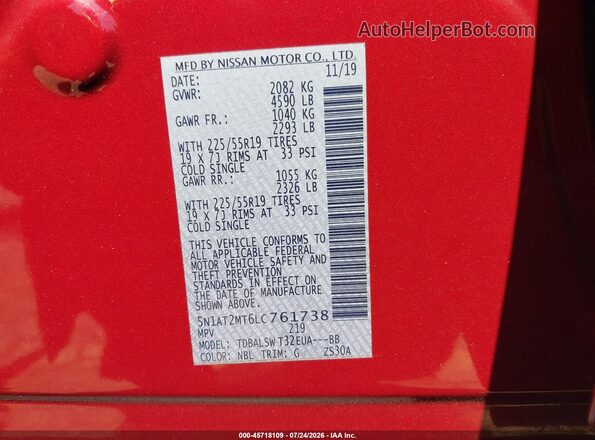5N1AT2MT6LC761738 2020 NISSAN ROGUE Red Widok komory silnika