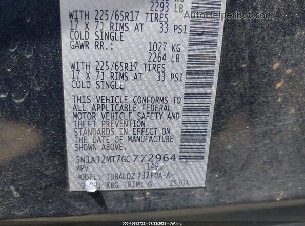 5N1AT2MT7GC772964 2016 NISSAN ROGUE Blue Շարժիչի բաժամունքի տեսք
