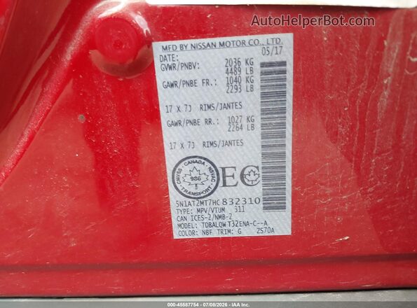 5N1AT2MT7HC832310 2017 NISSAN ROGUE Red Вид підкапотного простору