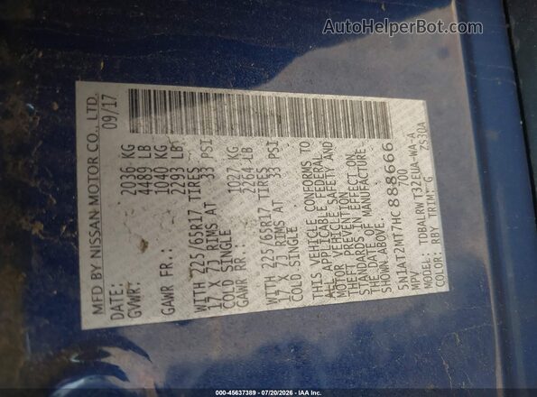 5N1AT2MT7HC888666 2017 NISSAN ROGUE Синий Вид подкапотного пространства