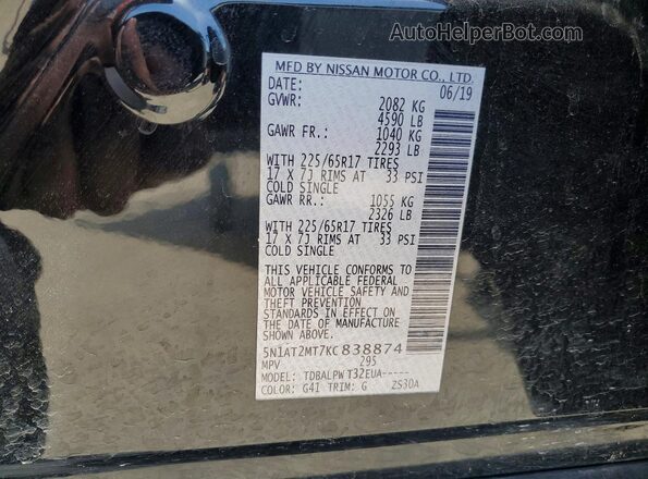 5N1AT2MT7KC838874 2019 NISSAN ROGUE Black VIN կոդի պիտակի տեսք