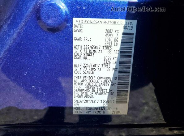 5N1AT2MT7LC718641 2020 NISSAN ROGUE Blue Widok naklejki z numerem VIN
