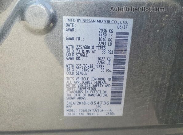 5N1AT2MT8HC854736 2017 NISSAN ROGUE Угольный Вид наклейки с VIN-кодом