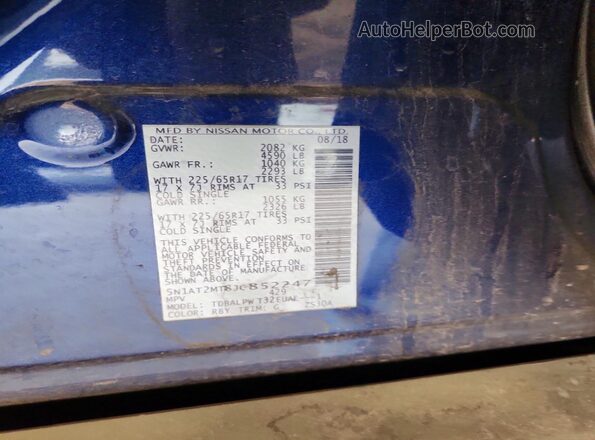 5N1AT2MT8JC852247 2018 NISSAN ROGUE Blue VIN sticker view